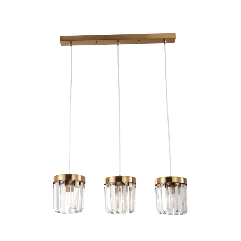 3-osvetlené E14 Brushed Brass K9 Crystal Bar prívesok svetlo