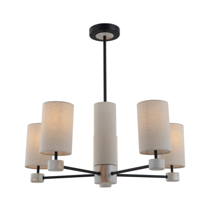 5-svetlá ľanová béžová kovová závesná lampa