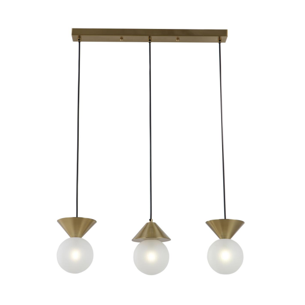 Kefovaná mosadzná lineárna 3-svetlá prívesná lampa