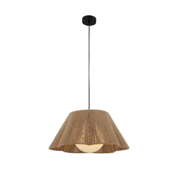 Závesná lampa s konopným lanom a skleneným tienidlom