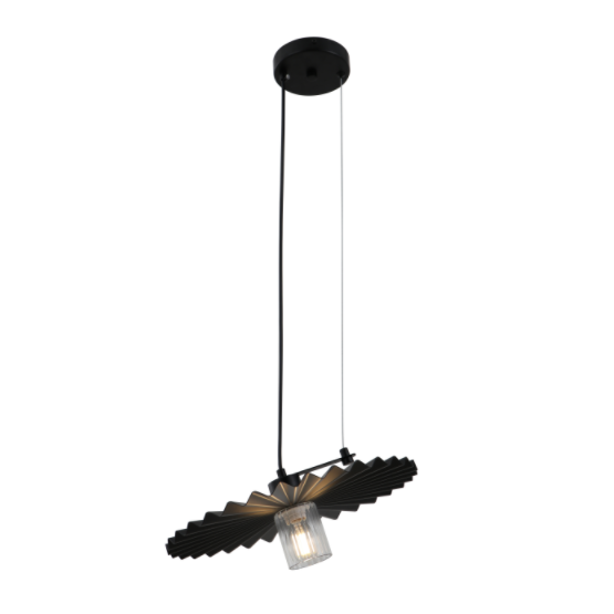 Minimalistická čierna prívesková lampa so skladaným odtieňom