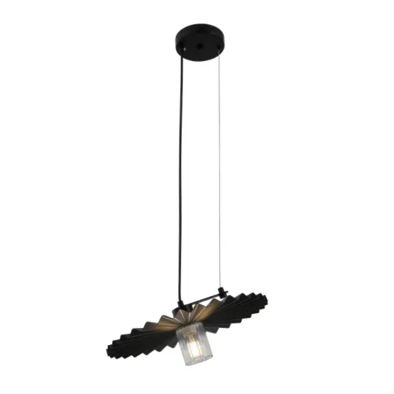 Minimalistická čierna prívesková lampa so skladaným odtieňom