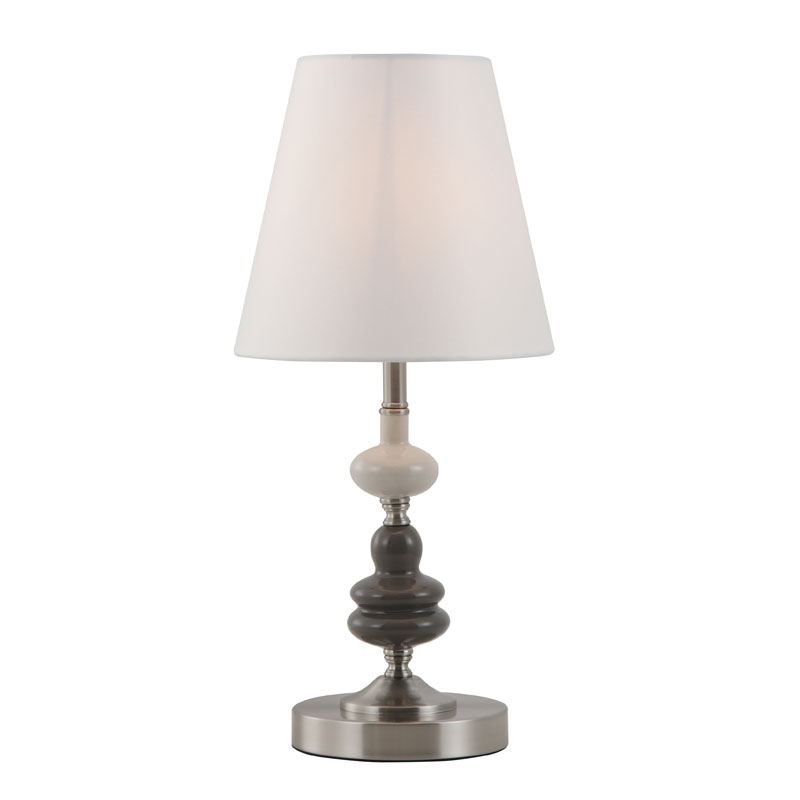 Moderná bubnová stolová lampa s bielym odtieňom