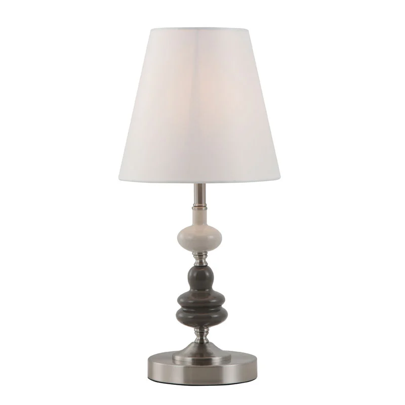 Moderná bubnová stolová lampa s bielym odtieňom
