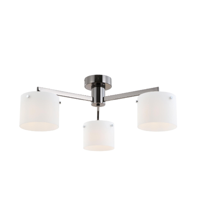 Trojosvetlá stropná lampa s bielym sklom s bielym sklom Chrome