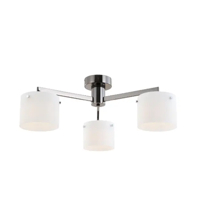 Trojosvetlá stropná lampa s bielym sklom s bielym sklom Chrome